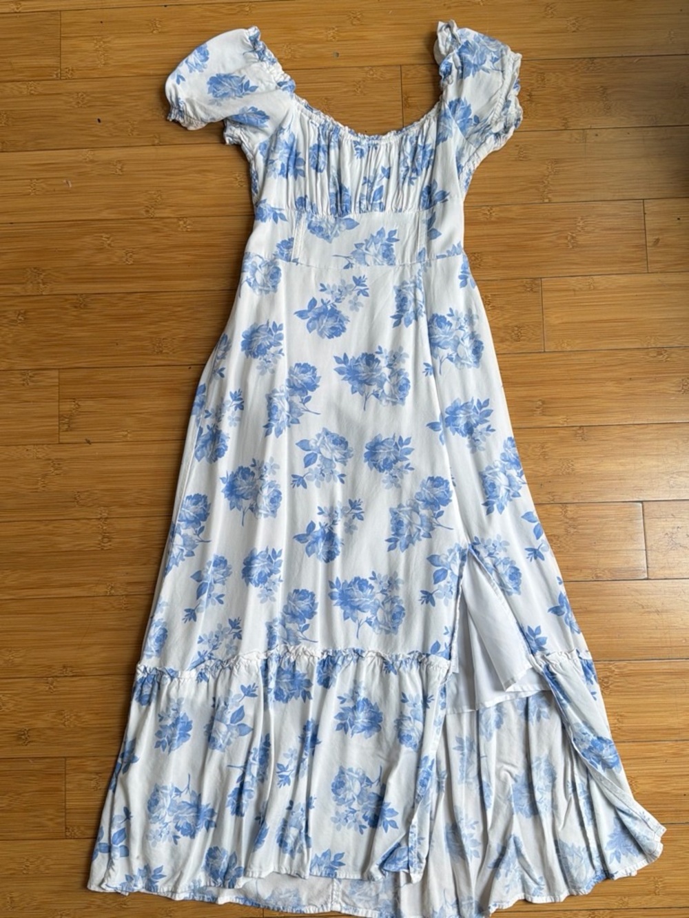 Hollister White Maxi Dress with Blue Floral Print